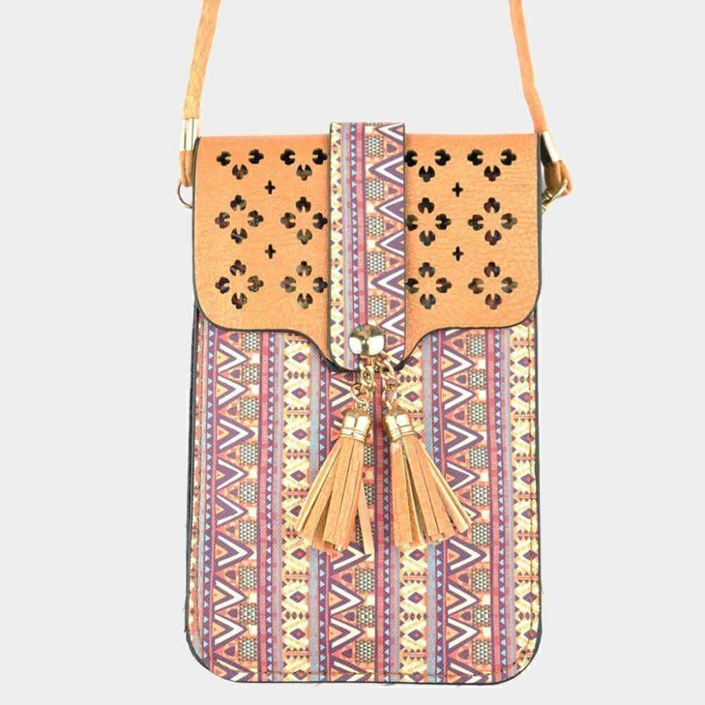 Boho Touch Screen Crossbody Cell Phone Bag Beige NWT